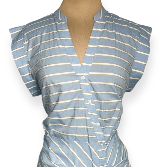 Veronica Beard Blue Stripe Ruched Shirt Dress Size 12 - Picture 4 of 7
